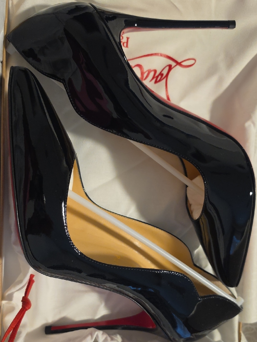 Christian Louboutin Black Patent Pointed Toe Stiletto Pumps with Red Soles